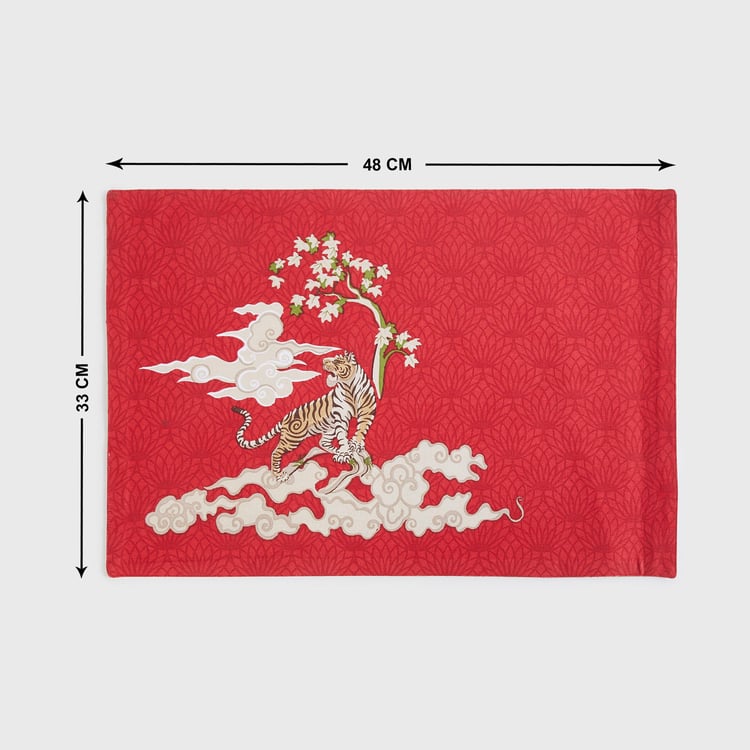Art Of Asia Red Printed Cotton Placemat - 33x48cm