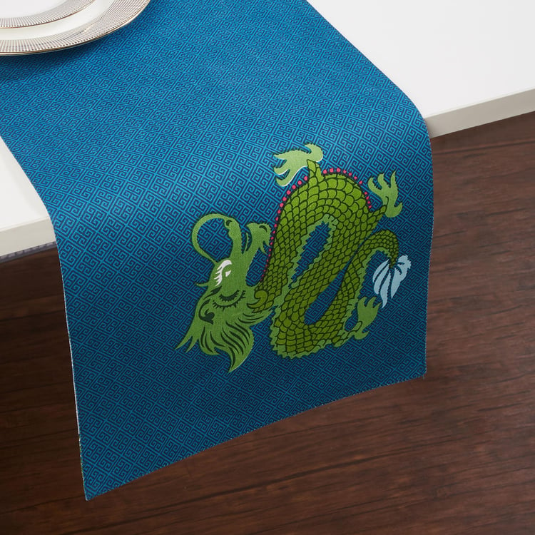 Art of Asia Blue Dragon Printed Cotton Reversible Table Runner - 33x180cm