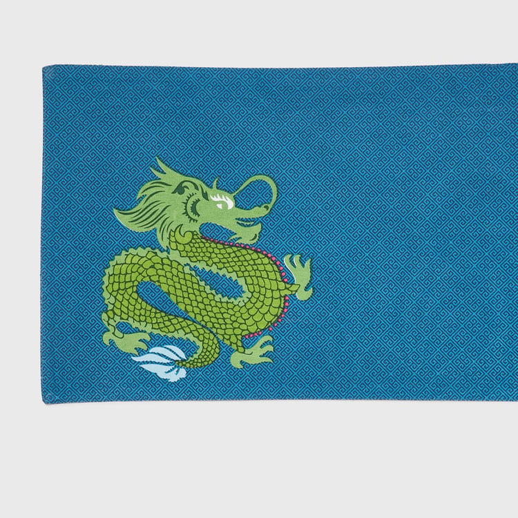 Art of Asia Blue Dragon Printed Cotton Reversible Table Runner - 33x180cm