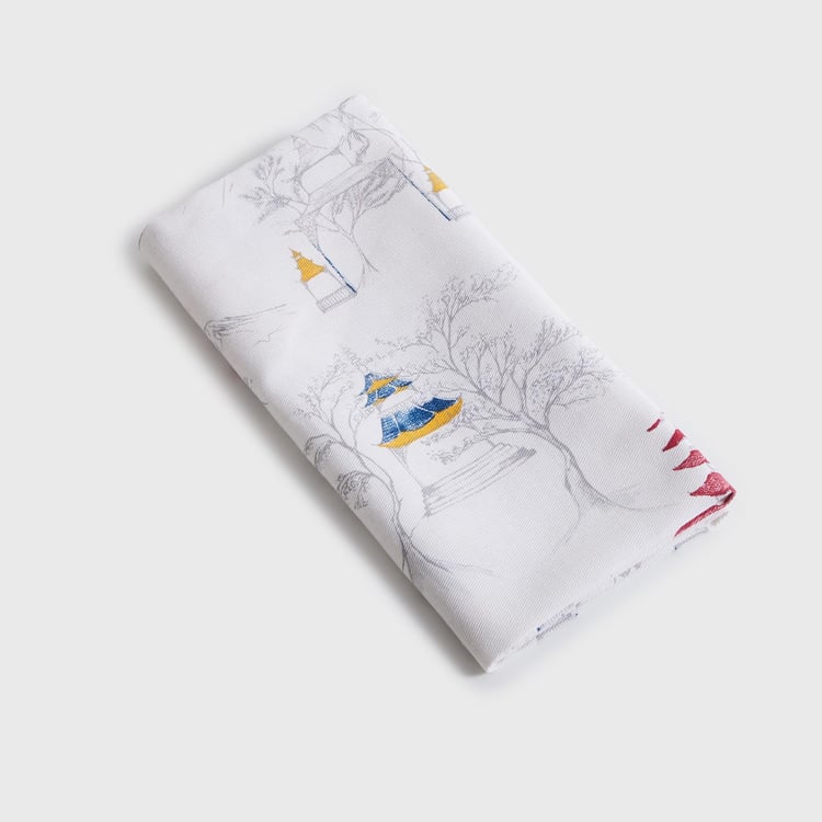 Art Of Asia White Printed Cotton Napkin - Set of 2