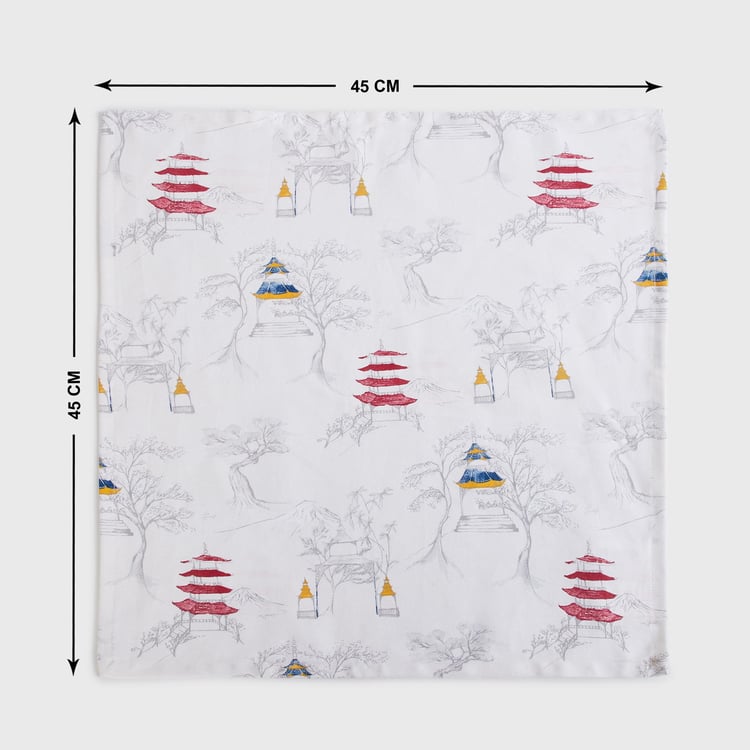 Art Of Asia White Printed Cotton Napkin - Set of 2