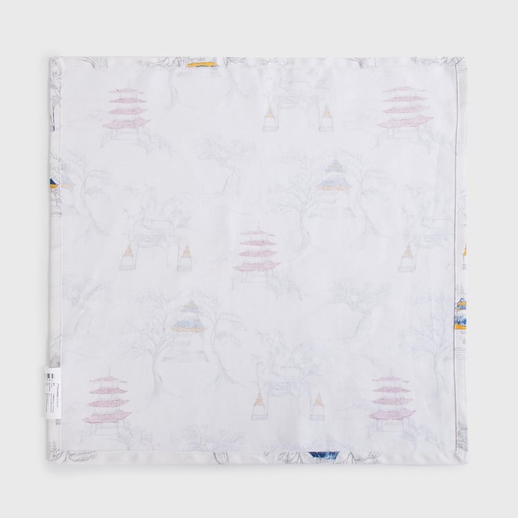 Art Of Asia White Printed Cotton Napkin - Set of 2