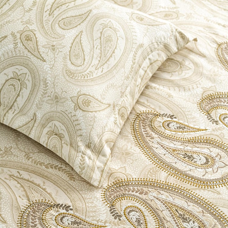 D'DECOR Insignia Collection Beige Printed Cotton Super King Bedsheet Set - 275x275cm - 3Pcs