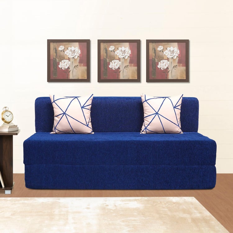 Helios Ruben Fabric 3-Seater Sofa Bed with Cushions - Blue