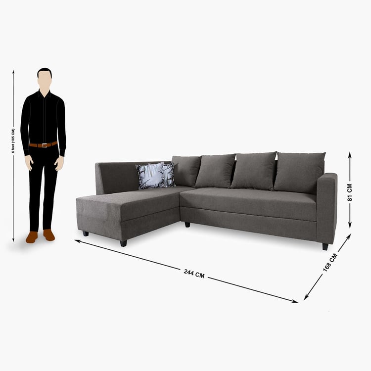Helios Ciro Fabric 3-Seater Left Corner Sofa with Chaise - Grey