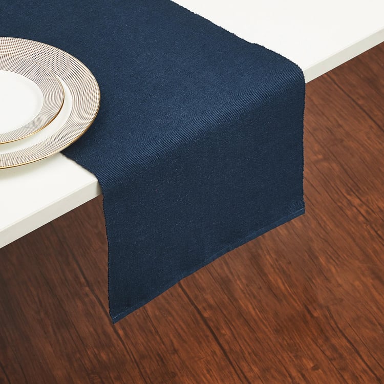 Kale Blue Cotton Ribbed Table Runners - 33x120cm