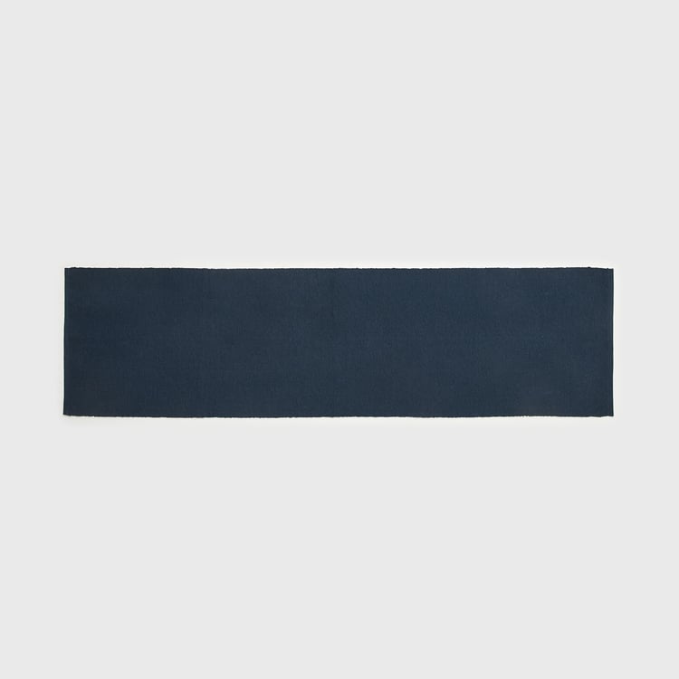 Kale Blue Cotton Ribbed Table Runners - 33x120cm