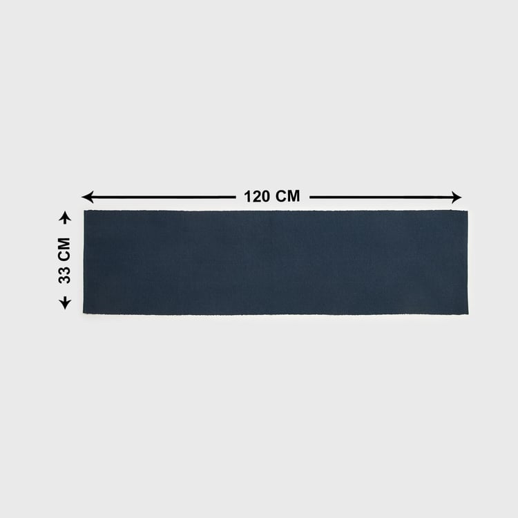 Kale Blue Cotton Ribbed Table Runners - 33x120cm