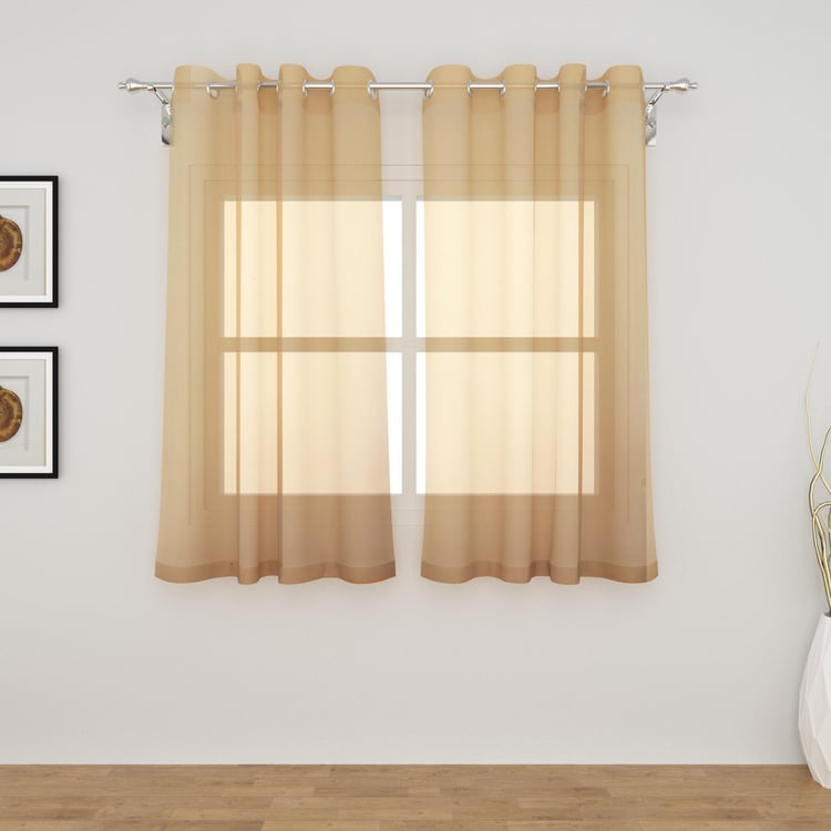 Marshmallow Beige Solid Sheer Window Curtains - 110x160cm - Set of 2