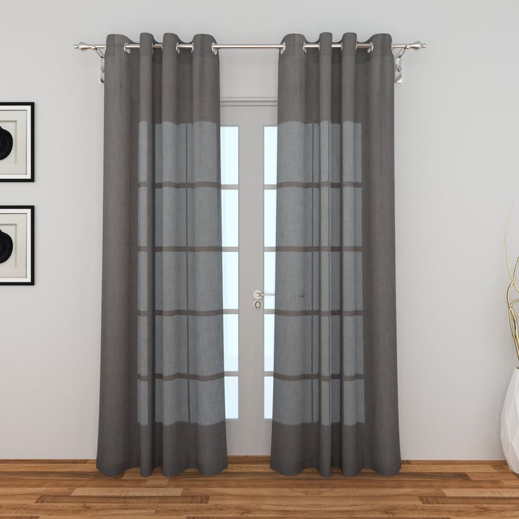 Marshmallow Grey Solid Sheer Door Curtains - 110x225cm - Set of 2