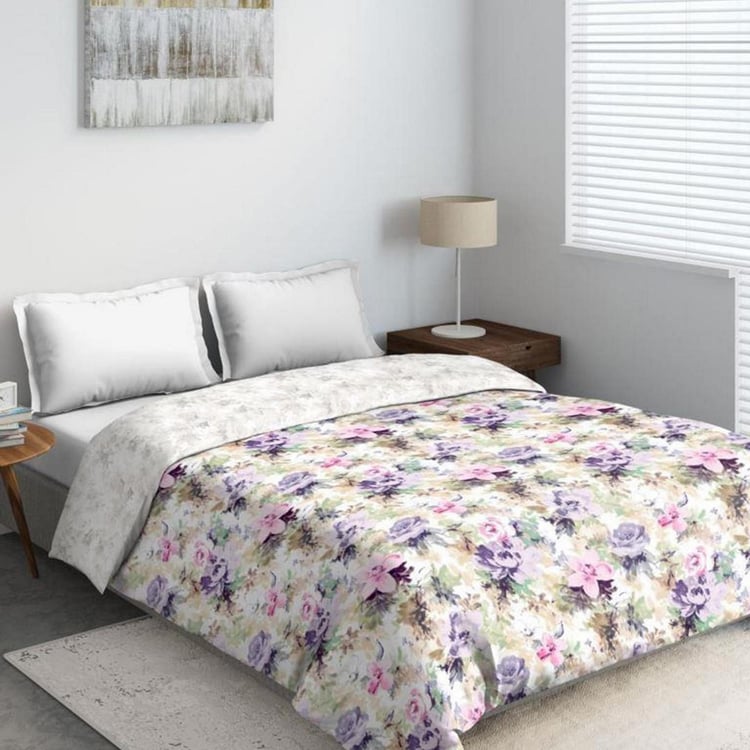 D'DECOR Primary Off-White Floral Print Superior Combed Cotton Double Comforter - 229x274cm