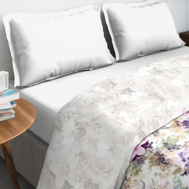D'DECOR Primary Off-White Floral Print Superior Combed Cotton Double Comforter - 229x274cm