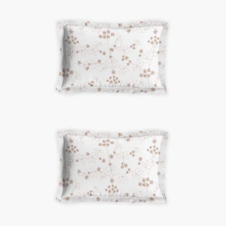 D'DECOR Alpha Brown Floral Print Cotton King Fitted Bedsheet Set - 182 cm x 198 cm - 3Pcs