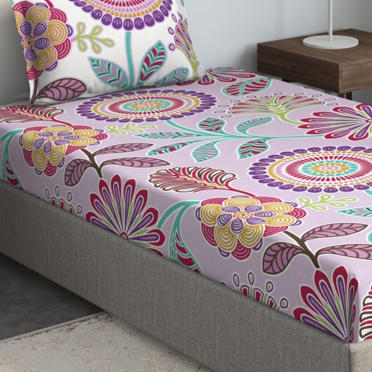 D'DECOR Wonder Years Purple Printed Superior Cotton Single Bedsheet Set - 152x224cm - 2Pcs