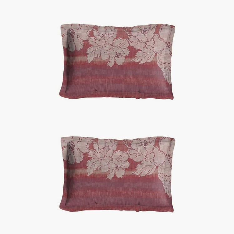 D'DECOR Maxima Red Floral Print Cotton Super King Bedsheet Set - 274x274cm - 3Pcs