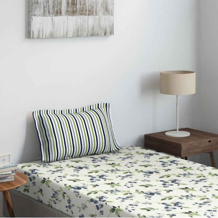 D'DECOR Alpha Blue Printed Cotton Single Bedsheet Set - 152x223cm - 2Pcs