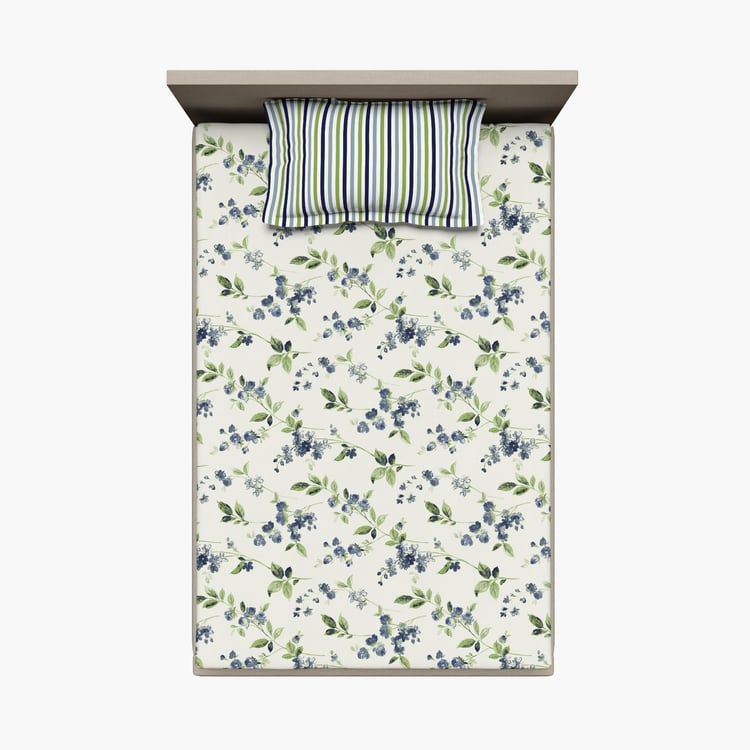 D'DECOR Alpha Blue Printed Cotton Single Bedsheet Set - 152x223cm - 2Pcs