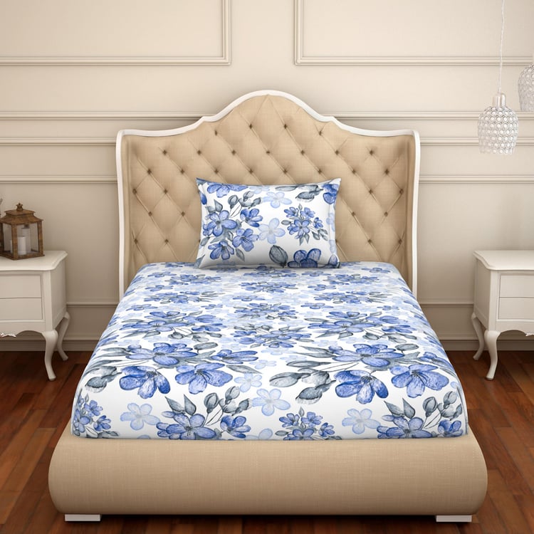 SPACES Blockbuster Blue Printed Cotton Single Bedsheet Set - 150x220cm - 2Pcs