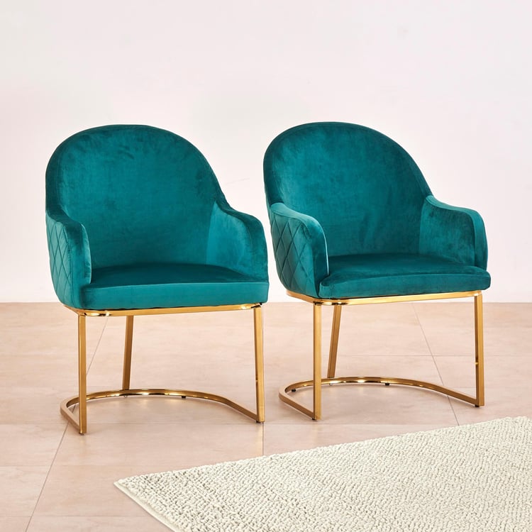 Monarch Set of 2 Velvet Dining Chairs - Teal
