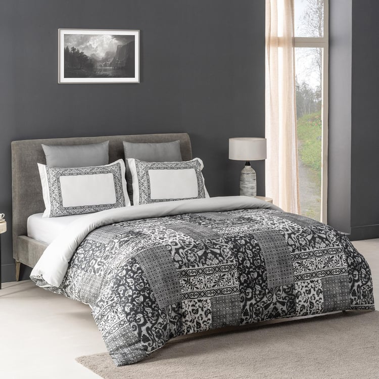 D'DECOR Slate Grey Printed Cotton Super King Bedsheet Set - 274x274cm - 4Pcs