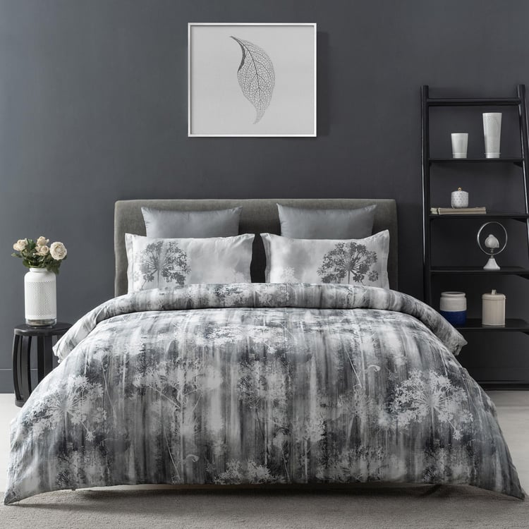 D'DECOR Slate Grey Printed Cotton Super King Bedsheet - 274x274cm - 3Pcs