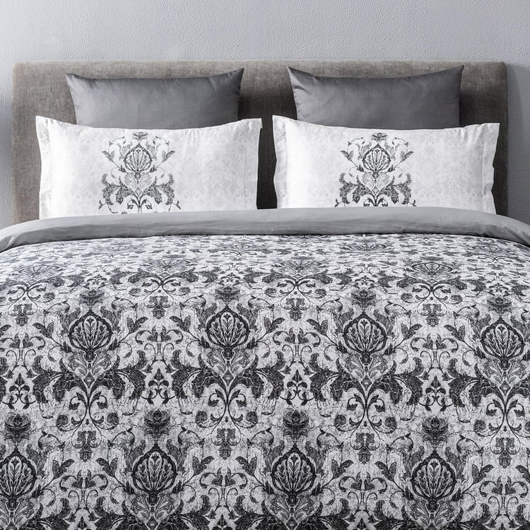 D'DECOR Slate Grey Printed Cotton Super King Bedsheet Set - 274x274cm - 3Pcs