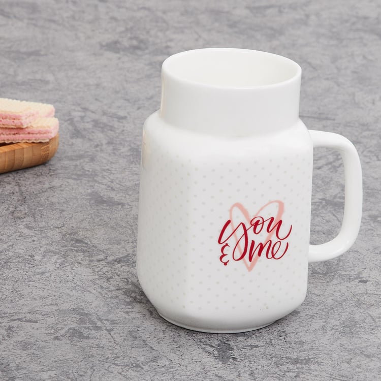 Valentine You and Me White Printed Bone China Mason Mug - 560ml