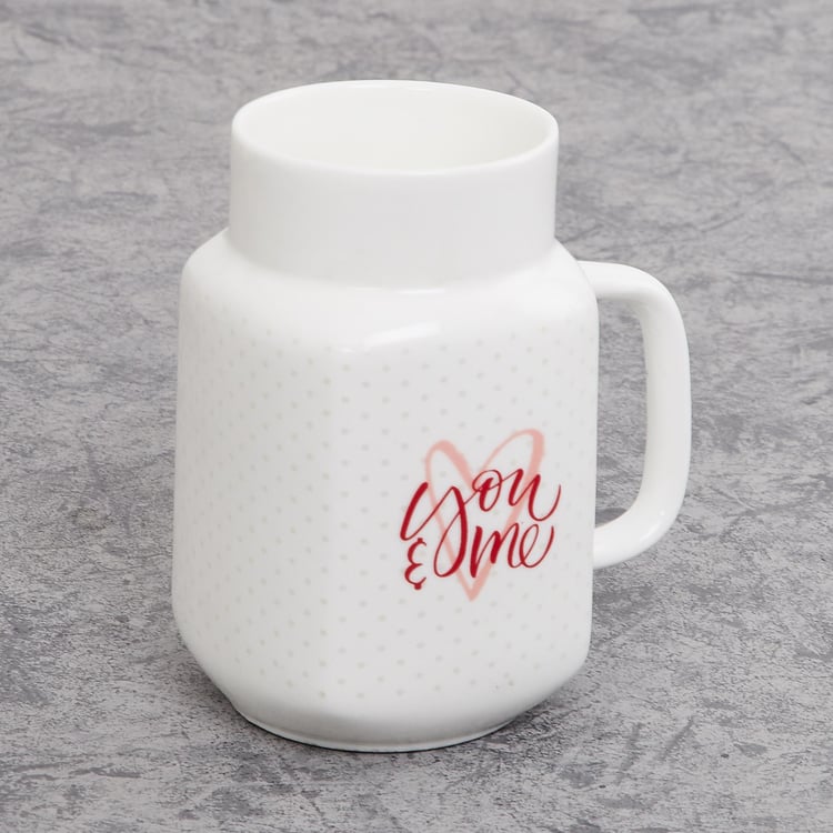 Valentine You and Me White Printed Bone China Mason Mug - 560ml