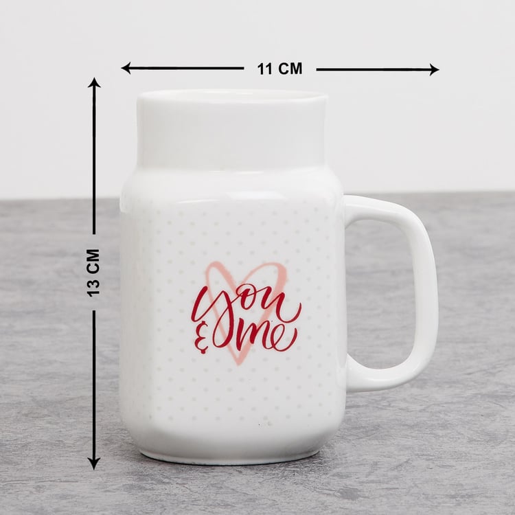 Valentine You and Me White Printed Bone China Mason Mug - 560ml