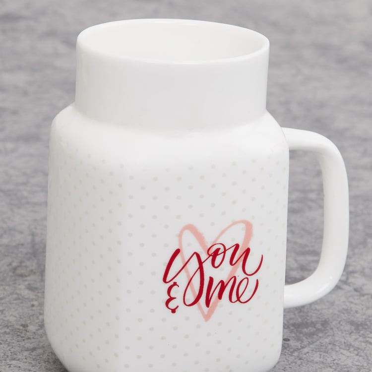 Valentine You and Me White Printed Bone China Mason Mug - 560ml