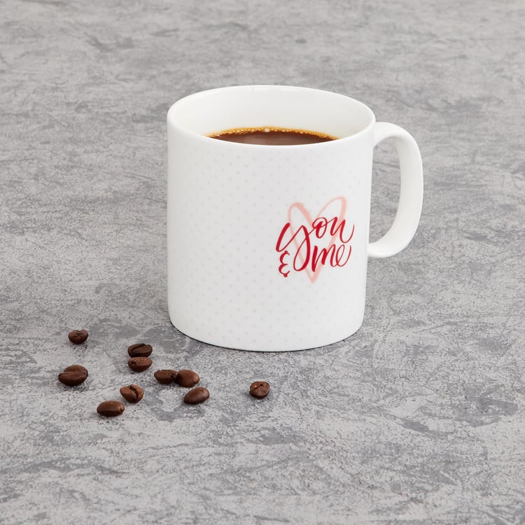 Valentine White You And Me Printed Milk Mug - 400ml