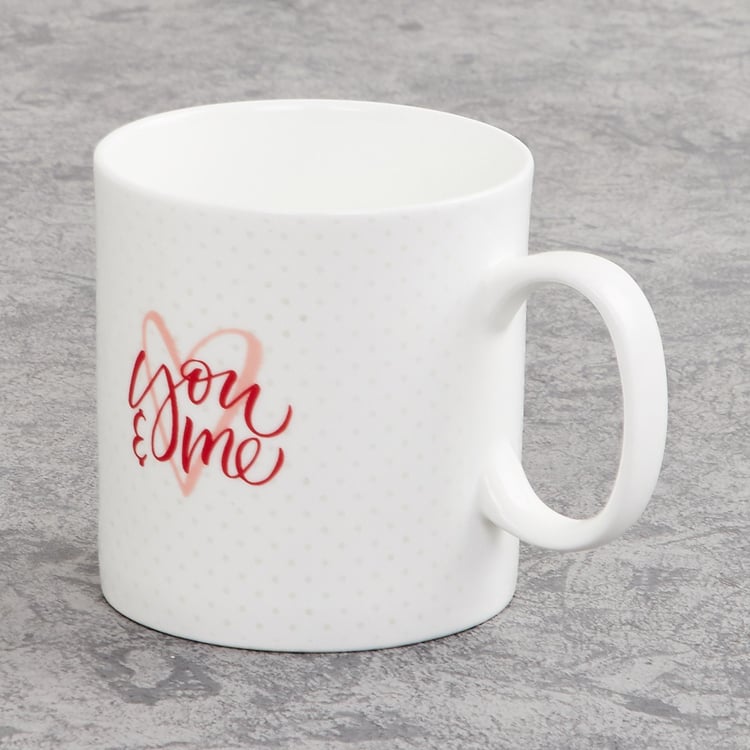 Valentine White You And Me Printed Milk Mug - 400ml