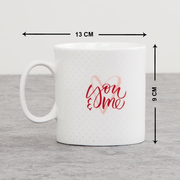Valentine White You And Me Printed Milk Mug - 400ml
