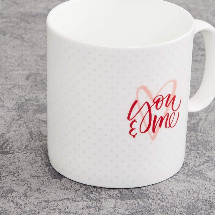 Valentine White You And Me Printed Milk Mug - 400ml