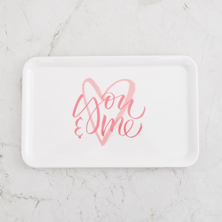 Valentine-You And Me White Printed Melamine Serving Tray