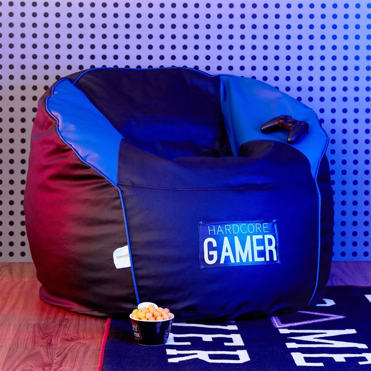 Champion Faux Leather Round Rester Bean Bag with Beans - Black