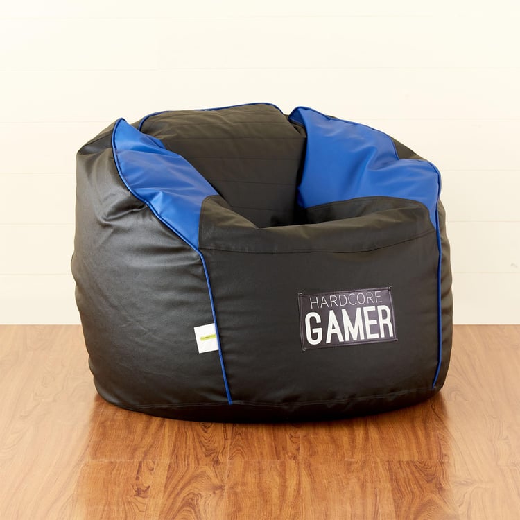 Champion Faux Leather Round Rester Bean Bag with Beans - Black