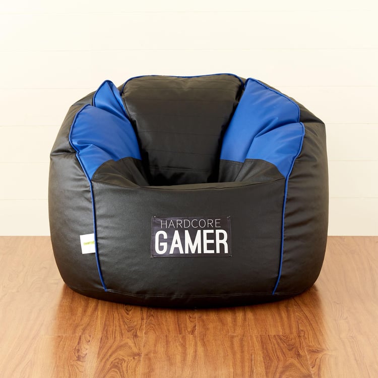 Champion Faux Leather Round Rester Bean Bag with Beans - Black