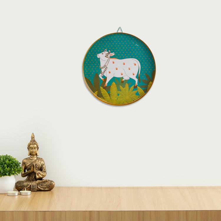 Artesia Teal Cow Printed Metal Wall Plate