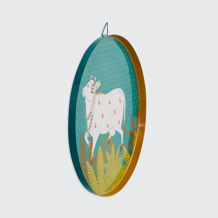 Artesia Teal Cow Printed Metal Wall Plate