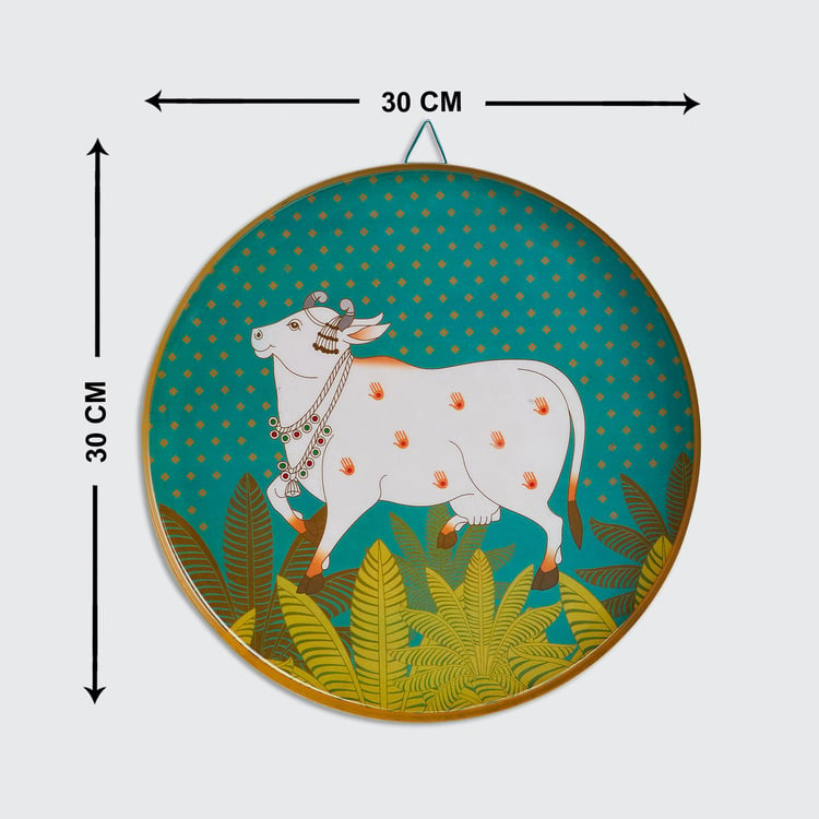 Artesia Teal Cow Printed Metal Wall Plate