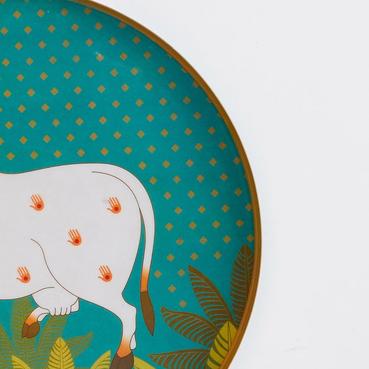 Artesia Teal Cow Printed Metal Wall Plate