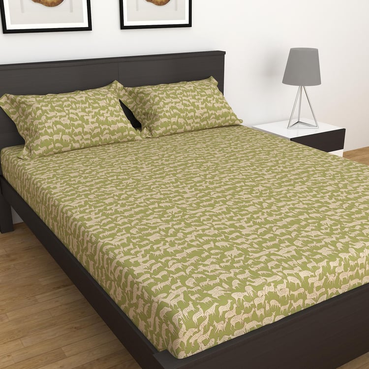Medley Blissful Nature Cotton 180TC 3Pcs Printed Fitted Queen Bedsheet Set