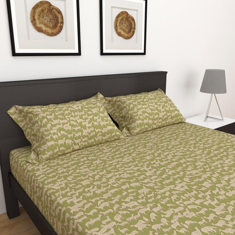 Medley Blissful Nature Cotton 180TC 3Pcs Printed Fitted Queen Bedsheet Set