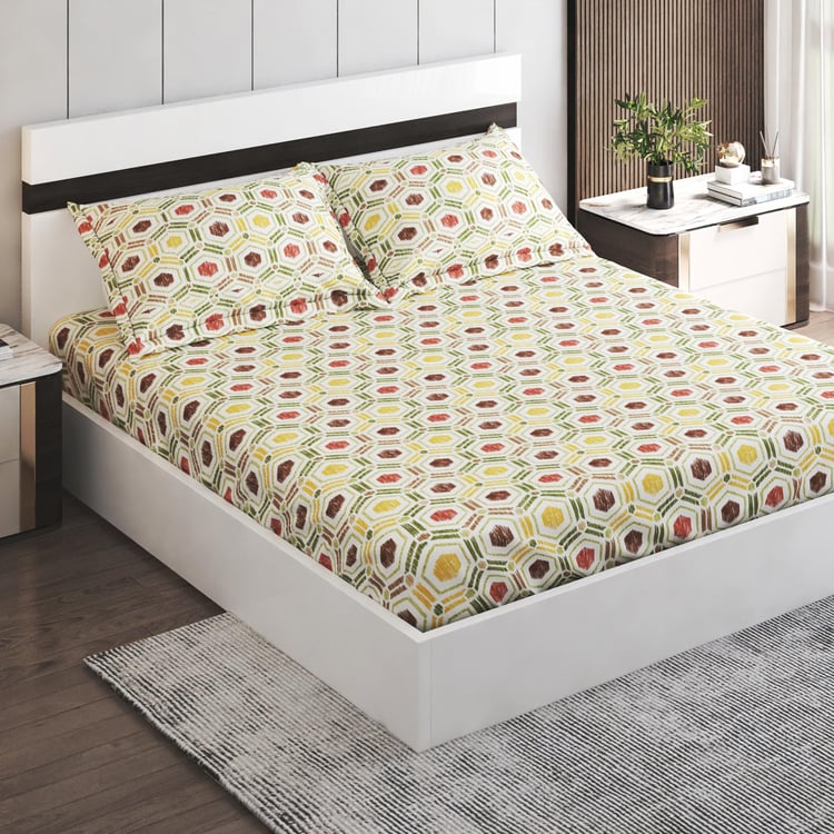 Medley Blissful Nature Cotton 180TC Printed 3Pcs Super King Bedsheet Set