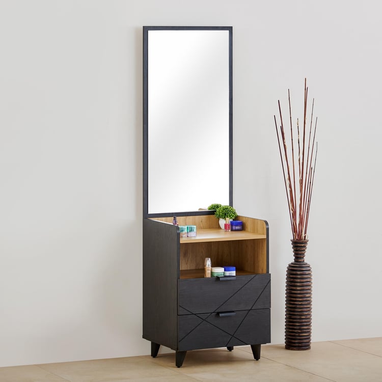 Kiro Dresser Mirror with Drawer - Black and Light Brown
