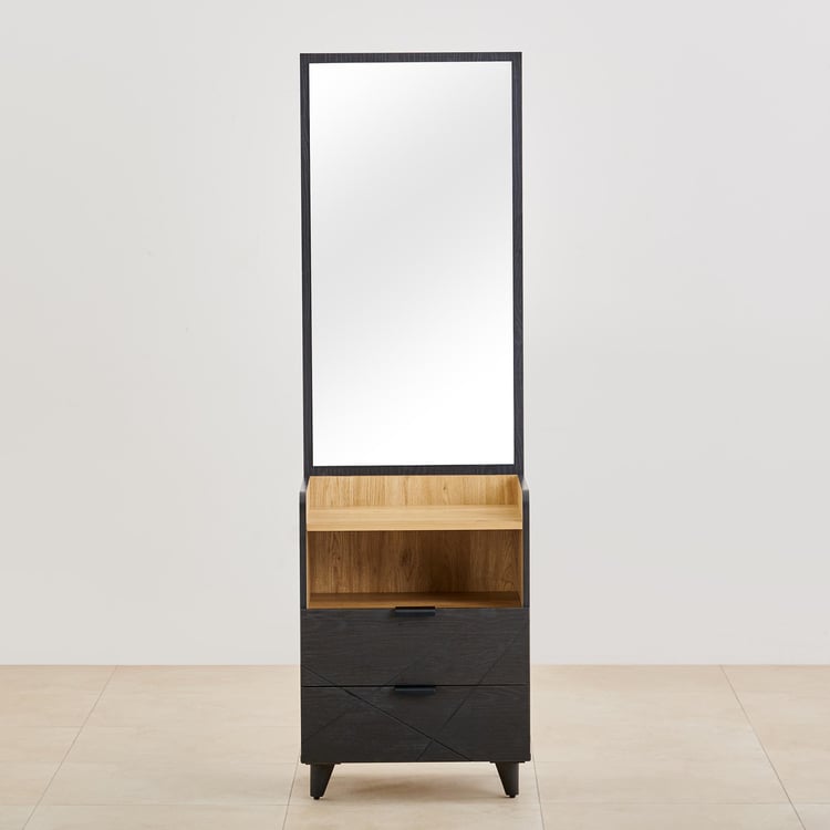 Kiro Dresser Mirror with Drawer - Black and Light Brown