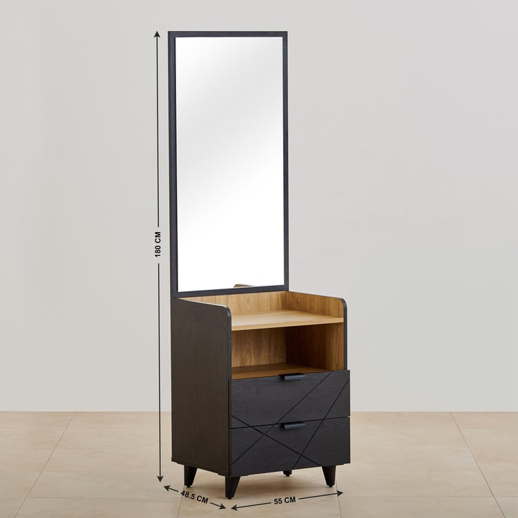 Kiro Dresser Mirror with Drawer - Black and Light Brown