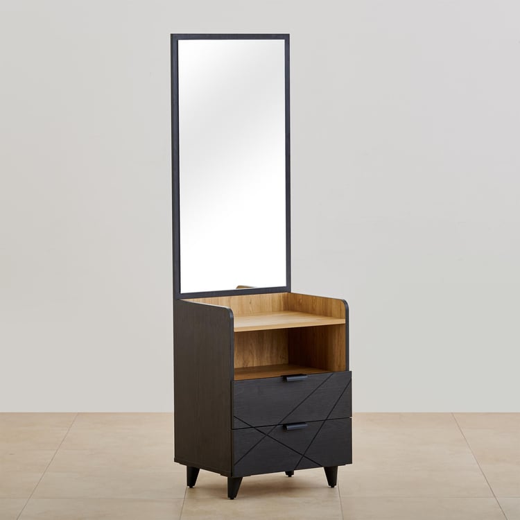 Kiro Dresser Mirror with Drawer - Black and Light Brown