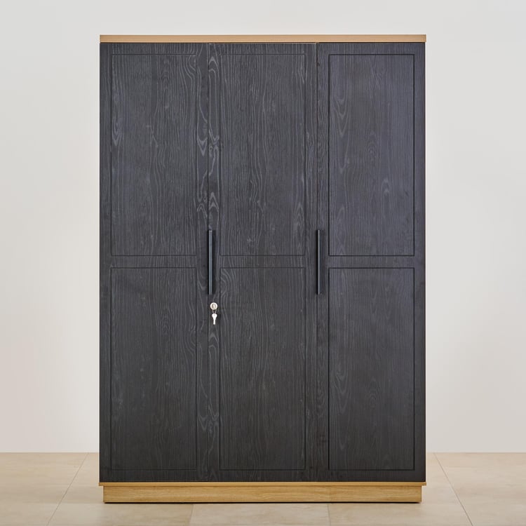 Kiro 3-Door Wardrobe - Black and Light Brown